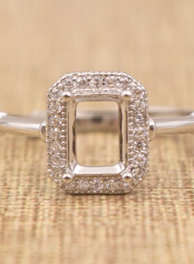 925纯银戒指空托 豪华长方形 组合 代加工镶嵌戒托 首饰DIY  活口