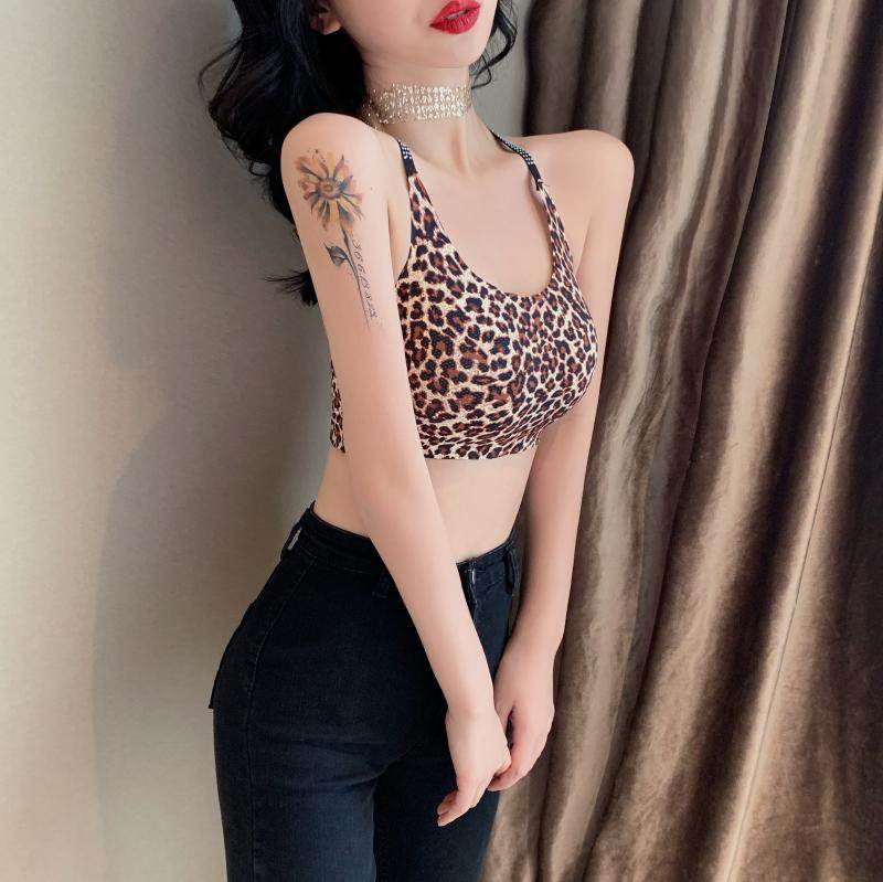 露背豹纹降落伞洋气性感新品背心 爱惠万嘉衬衫