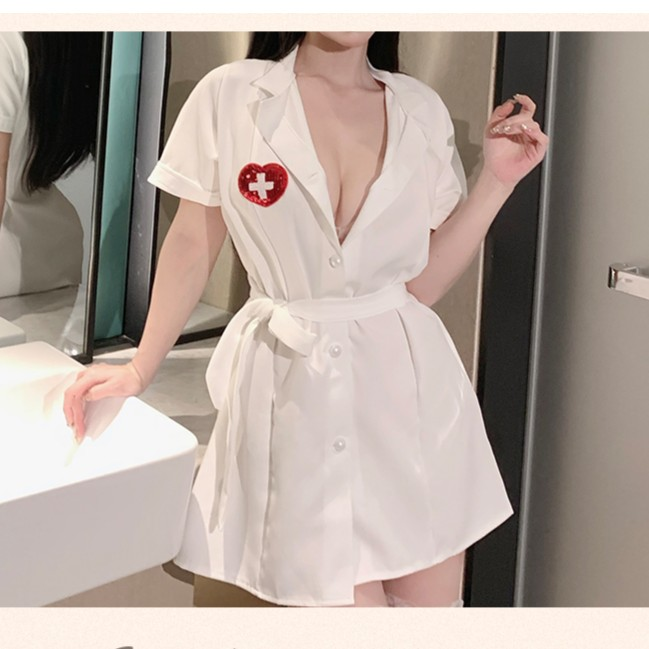 cosplay护士套装显瘦性感白色学生制服职场性感修身收腰高腰时尚 - 图1