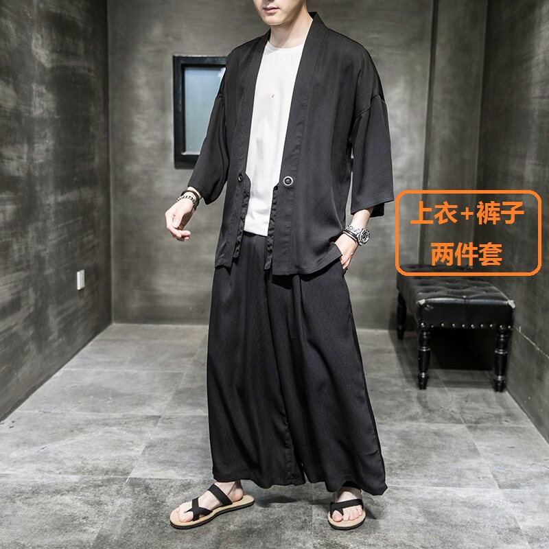 卿卡中国风男裤夏季男纯色阔腿裤 卿卡休闲裤