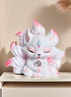 九尾狐摆件灵狐堂口神像佛堂桌面家用车载装饰品