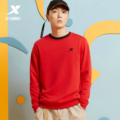 特步卫衣男刺绣运动套头衫