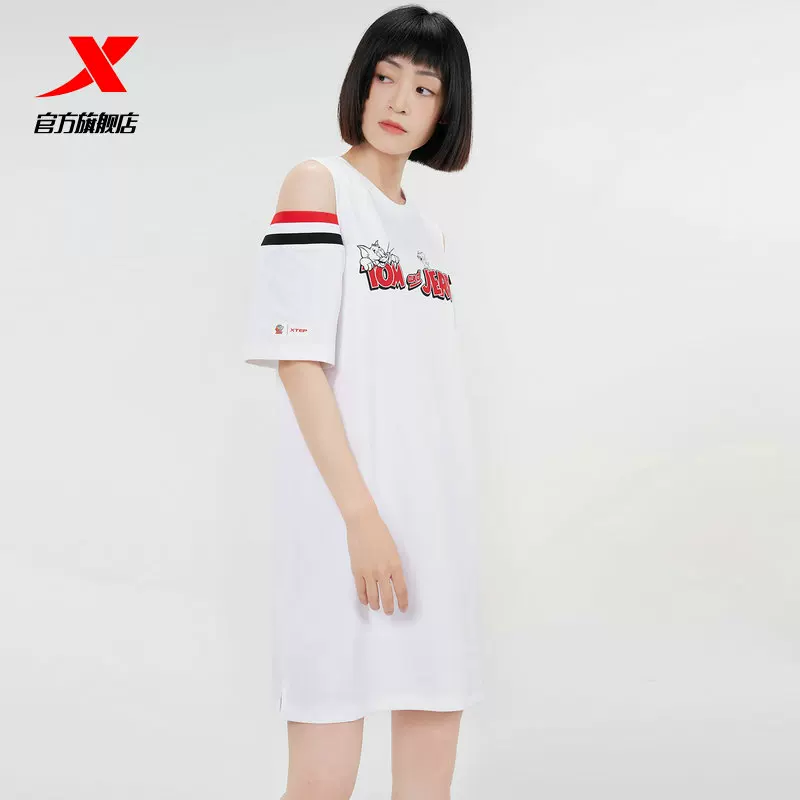 Xtep, летняя спортивная футболка, длинное платье, с коротким рукавом