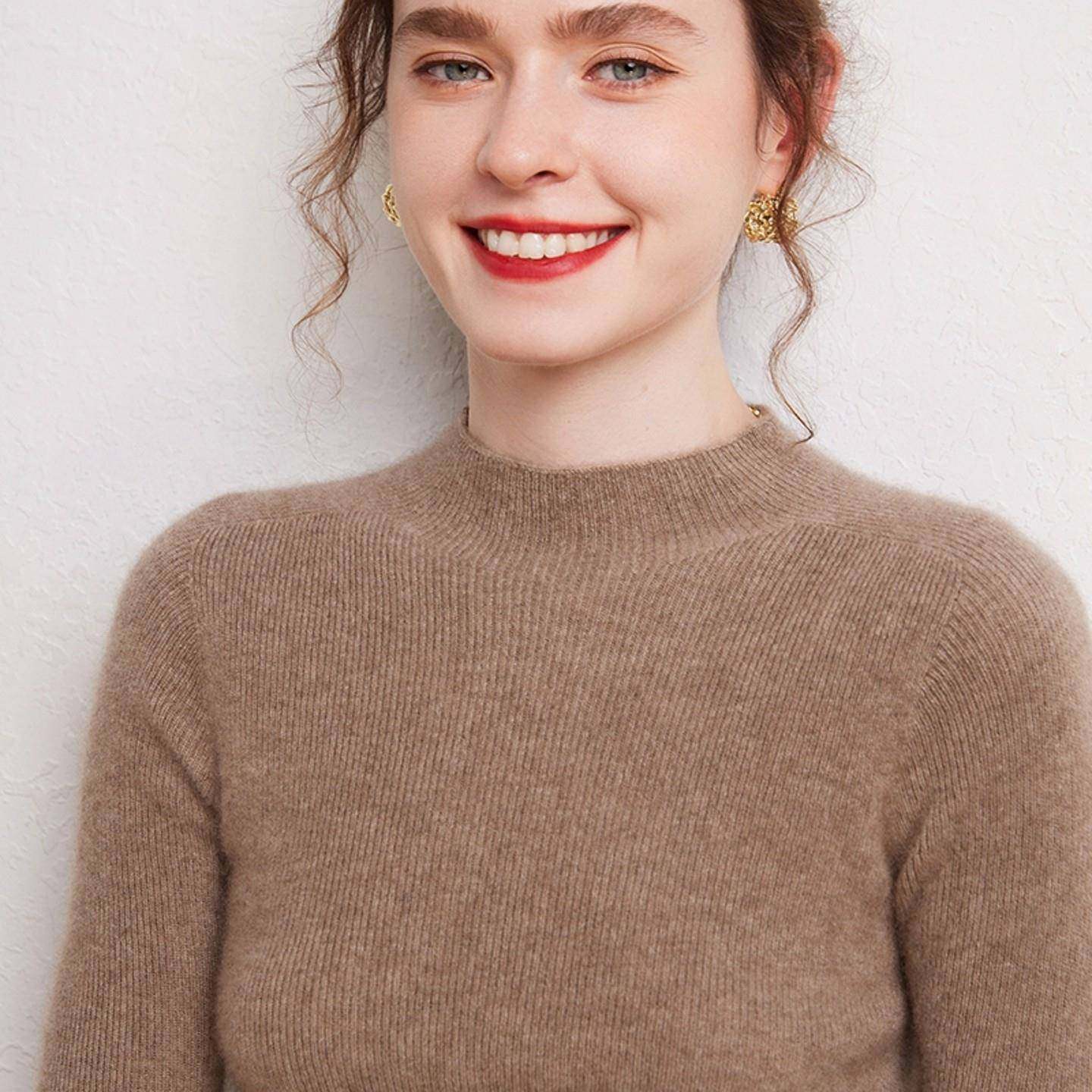 2025秋冬新款100%纯山羊绒衫女半高领修紧身抽条套头毛衣打底针织,淘宝优惠券,粉丝福利购,淘宝优惠卷