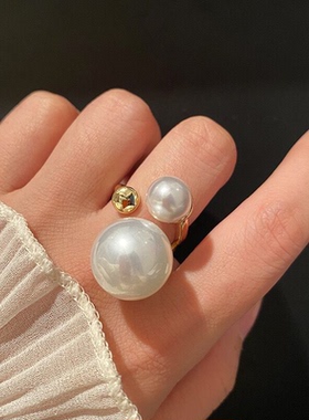 女欧美开口可调节戒指贝珠