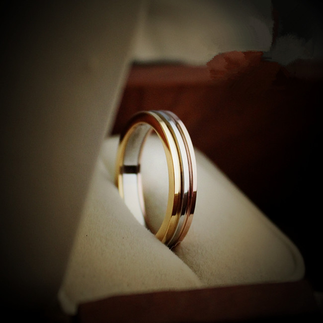 欧美韩版时尚三色玫瑰金银18k个性订结婚对戒指环好运轮情侣饰品 - 图2