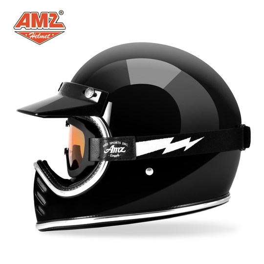 AMZ日式尖嘴小盔体复古巡航头盔机车踏板车玻璃钢四季太空全盔