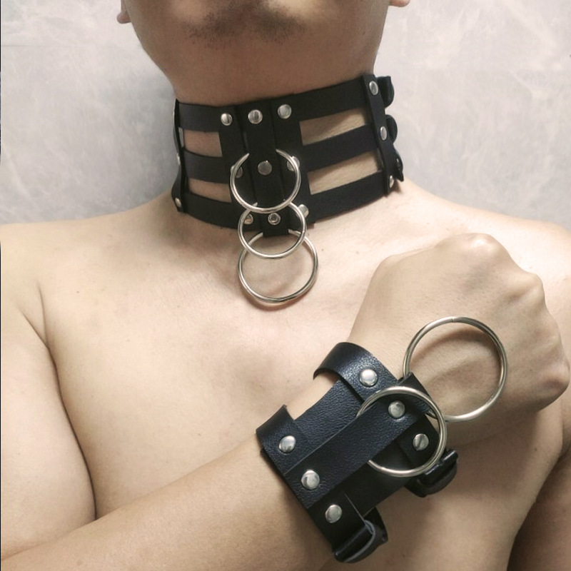 欧美束胸皮革加项圈手环束缚胸衣肩带背带男士穿戴皮革内衣collar - 图2