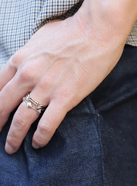 银线925银几何三环戒指银色