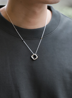 雕刻环925银黄铜三环项链