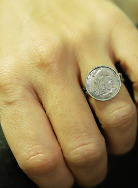 纯手工原创设计1美分银币戒指