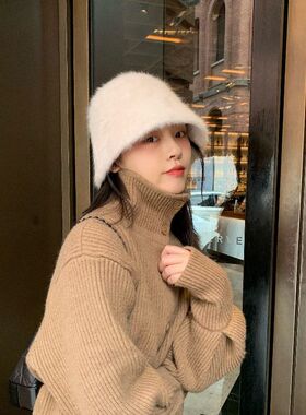2026新款秋冬渔夫帽复古百搭保暖遮脸兔毛水桶帽子韩版女士显脸小