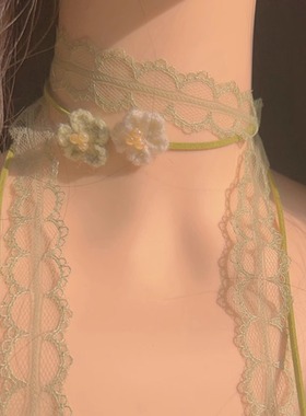 清新甜美绿色蕾丝花朵项链