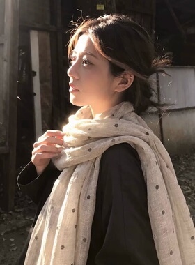 韩系复古波点薄款丝巾百搭高级感