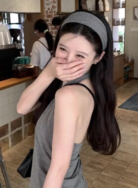 韩系灰色宽边发箍女高级感