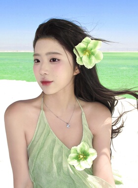 氛围感绿色花朵发夹女侧边头花
