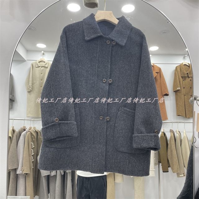 Mid-length large size loose woolen coat Korean style