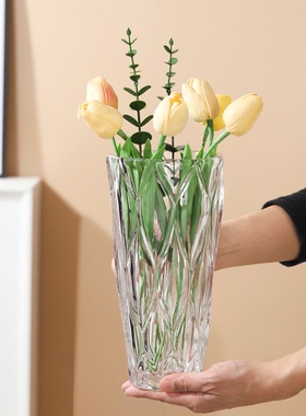 北欧轻奢水晶玻璃花瓶网红透明创意水养玫瑰百合鲜花客厅插花摆件