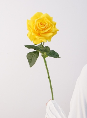 玫瑰花束仿真花小清新黄色单头大玫瑰装饰花材情人节礼物拍摄道具