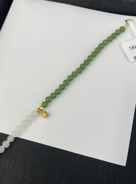 4mm碧玉阳绿色手链和田玉圆珠手串古法金足金999铃兰花小清新手链