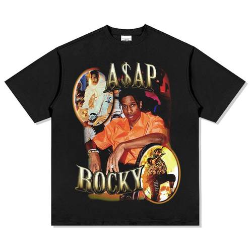 ASAP A$AP ROCKY高街嘻哈说唱T恤男重磅宽松小领口短袖数码直喷 - 图1
