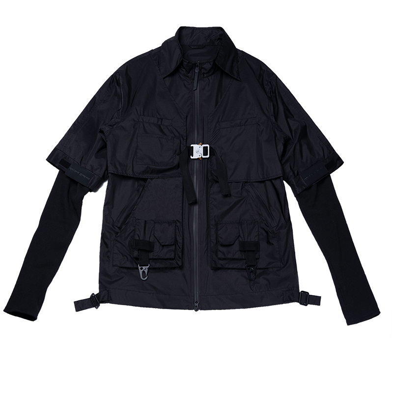 Organic Emotion黑色夹克机能双层拼接袖战术外套 OE原始情绪 - 图3