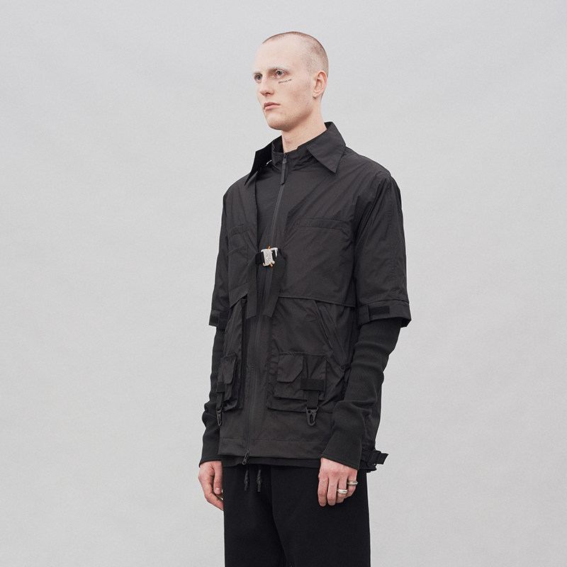 Organic Emotion黑色夹克机能双层拼接袖战术外套 OE原始情绪 - 图0
