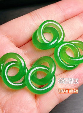 天然绿玉髓环环相扣锁骨项链diy同心环耳坠轻奢玛瑙双圆环圈饰品