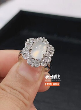 高冰玉戒指起光冰种白玉髓指环设计感戒指女小众网红同款直播货源