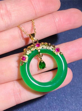 玉髓吊坠翡翠玛瑙甜甜圈项链挂件