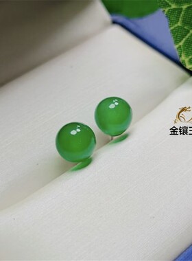 天然冰种镀银帝王绿玛瑙玉石耳环
