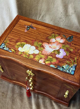 盒心艺首饰盒高档花梨木大容量