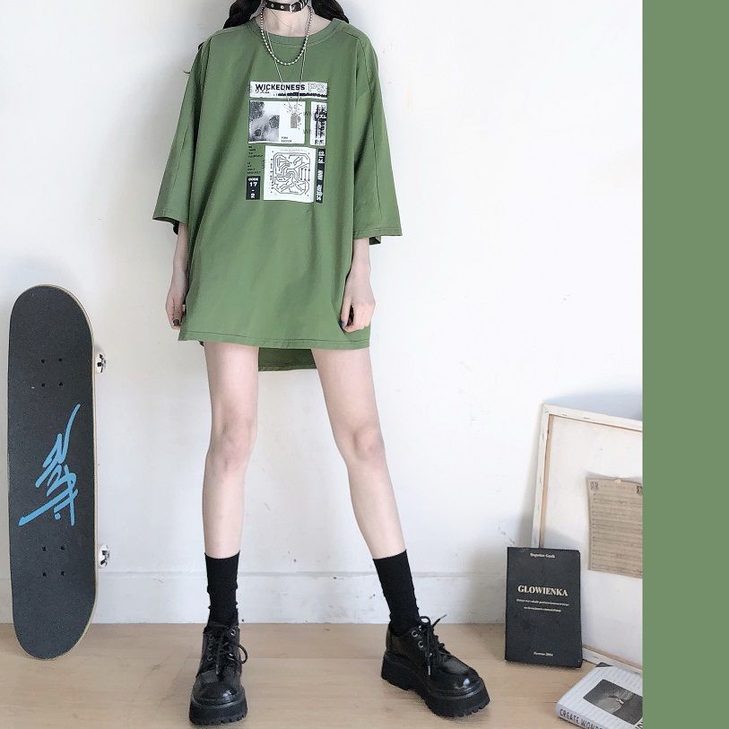 pinksavior下衣失踪夏季短袖T恤女中长款宽松体恤大码七分袖上衣