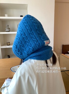 秋冬ins韩版复古羊毛针织巴拉克拉法帽女围巾一体系带苏菲兜帽子