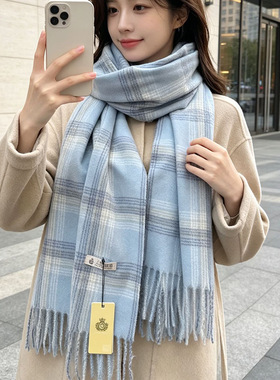 上海故事仿羊绒格子围巾秋冬季韩版简约清新围脖东大门暖色披肩女