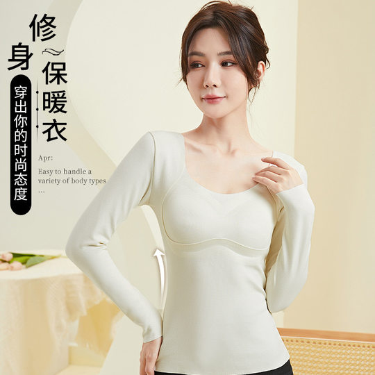 Top cálido con cuello en U de terciopelo alemán de manga larga para mujer, otoño e invierno