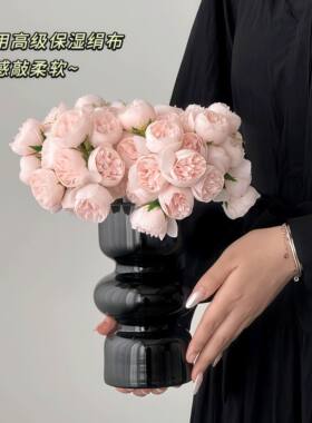 茶玫牡丹彷真花束插花瓶