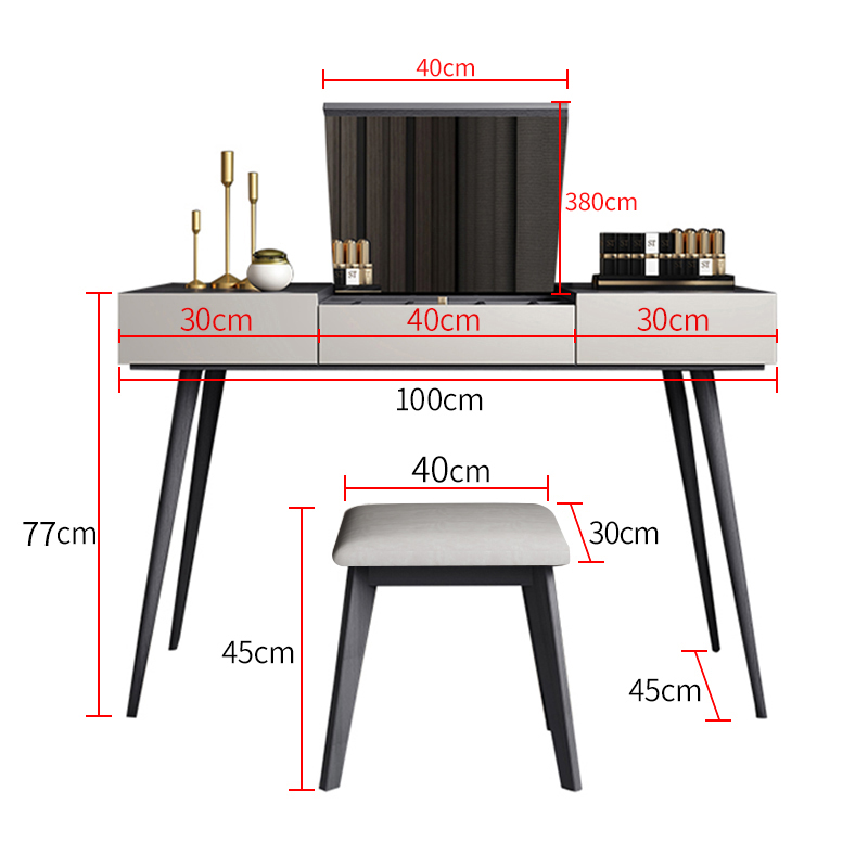 极简翻盖梳妆台卧室书桌一体小户型现代简约多功能网红化妆桌镜-图2