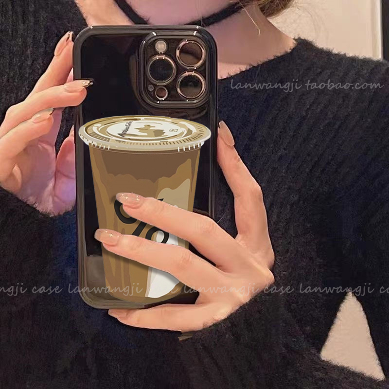 拿铁咖啡美式适用iphone12/11promax苹果16手机壳13个性687plus男14PRO小众XR女生XS不撞壳IP11光面6S薄款ins - 图0