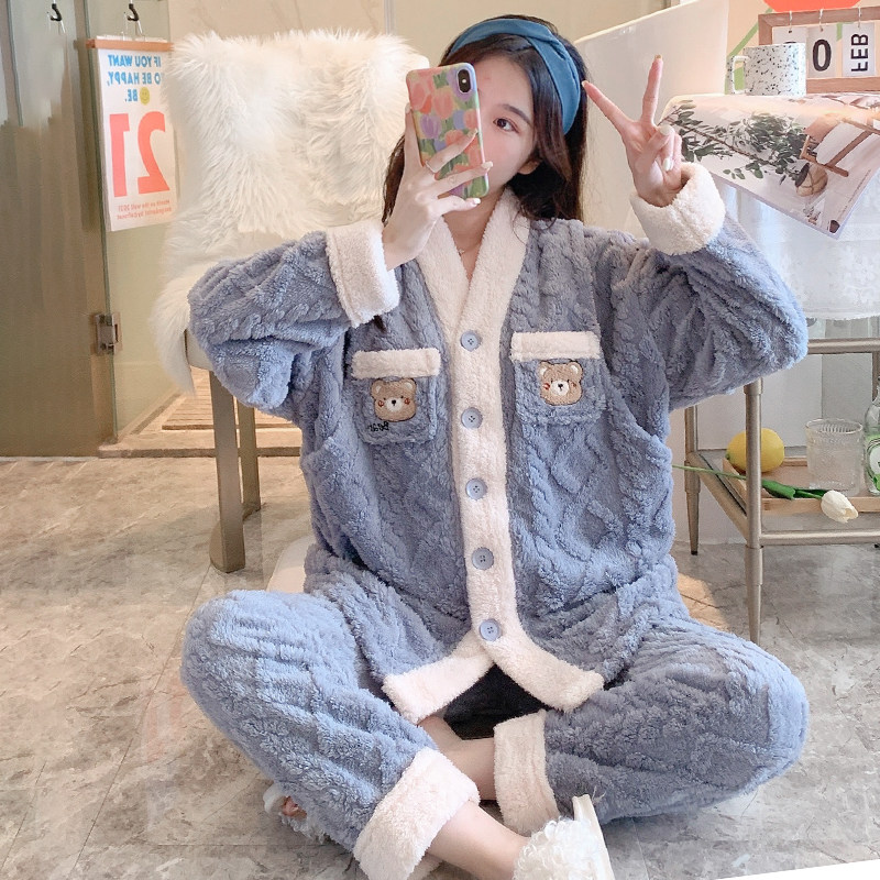 月子服秋冬季珊瑚绒孕妇12月份睡衣 花瑞朵家居服套装