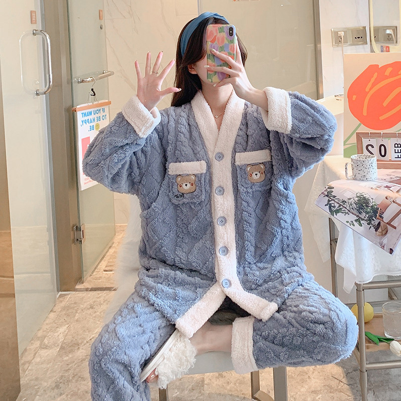 月子服秋冬季珊瑚绒孕妇12月份睡衣 花瑞朵家居服套装