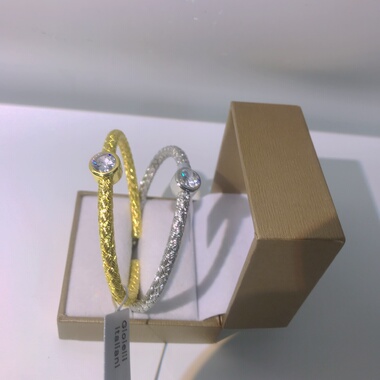 向卉意大利中古回流编织泡泡钻圆钻开口金银两色手镯