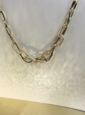 向卉意大利中古925银链节镶嵌缠绕式项链