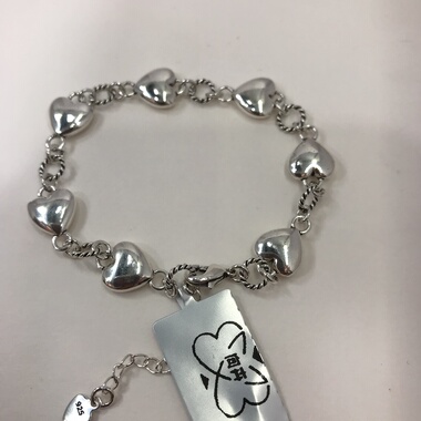 向卉意大利中古925银立体心形手链