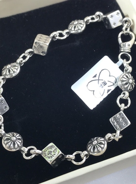 向卉意大利中古925银立体方形菱形实心手链