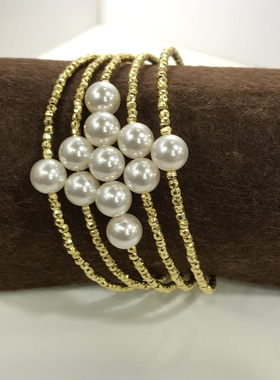 向卉意大利中古菱形玻璃仿珍珠蹦迪珠蛇形手链