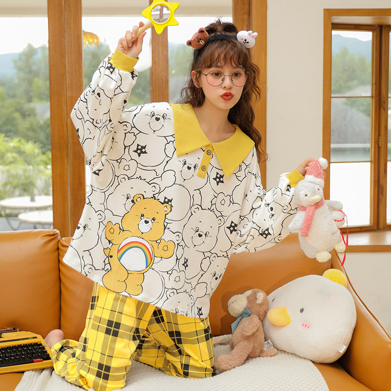 春秋可外穿纯棉学生可爱日系潮睡衣 岱乐柔睡衣/家居服套装