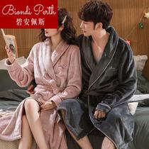 Mens winter sleeping robes thickened autumn and winter coral suede and velvet flannel sleepwear lovers bathrobe woman 1224b