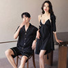 Summer couple pajamas short-sleeved set, one man and one woman, nightgown with chest pad, two-piece set, ice silk home clothes, high-end