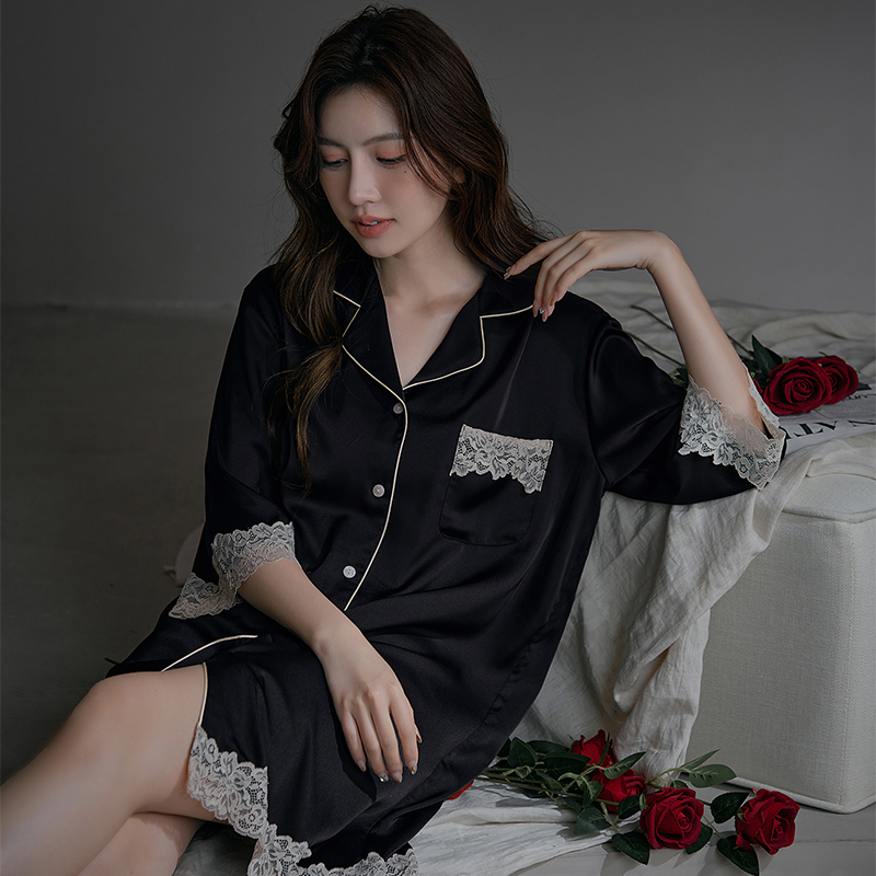 睡衣女性感睡裙夏季2025新款黑色衬衫裙男友风宽松大码连衣裙外穿